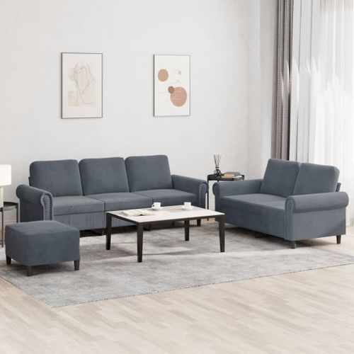 Vidaxl Ensemble De Canaps 3 Pcs Avec Coussins Gris Fonc Velours