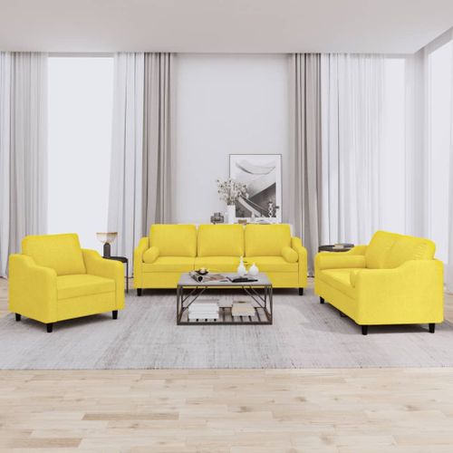 Vidaxl Ensemble De Canaps 3 Pcs Avec Coussins Jaune Clair Tissu