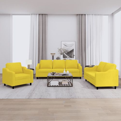 Vidaxl Ensemble De Canaps 3 Pcs Avec Coussins Jaune Clair Tissu