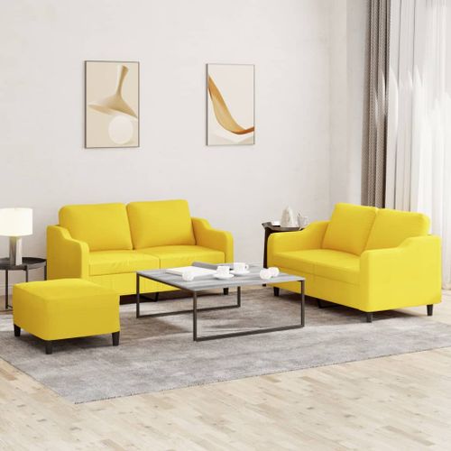 Vidaxl Ensemble De Canaps 3 Pcs Avec Coussins Jaune Clair Tissu