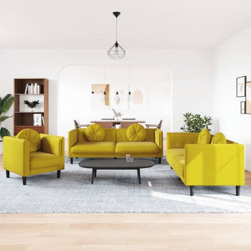 Vidaxl Ensemble De Canaps 3 Pcs Avec Coussins Jaune Velours
