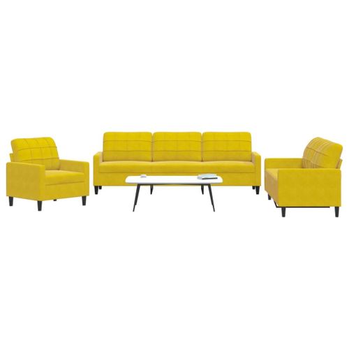 Vidaxl Ensemble De Canaps 3 Pcs Avec Coussins Jaune Velours