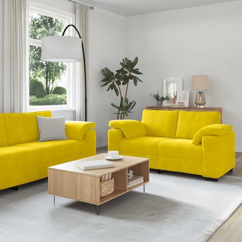 Vidaxl Ensemble De Canaps 3 Pcs Avec Coussins Jaune Velours