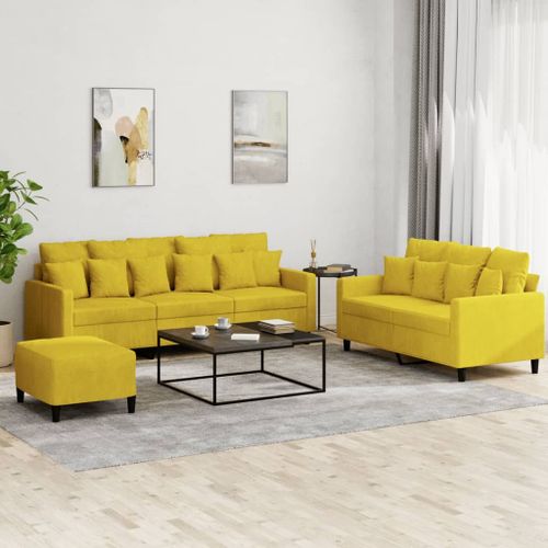 Vidaxl Ensemble De Canaps 3 Pcs Avec Coussins Jaune Velours