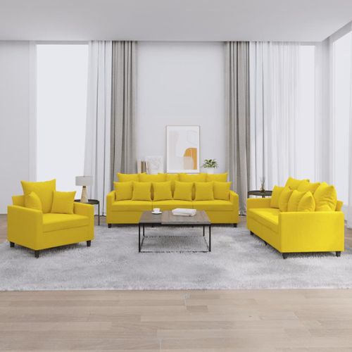 Vidaxl Ensemble De Canaps 3 Pcs Avec Coussins Jaune Velours