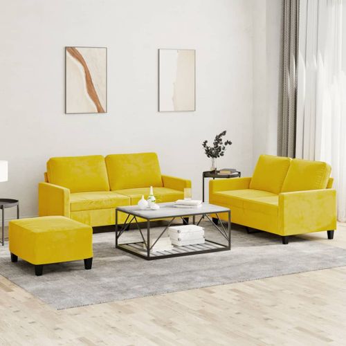 Vidaxl Ensemble De Canaps 3 Pcs Avec Coussins Jaune Velours
