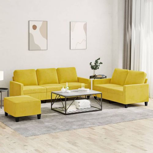 Vidaxl Ensemble De Canaps 3 Pcs Avec Coussins Jaune Velours