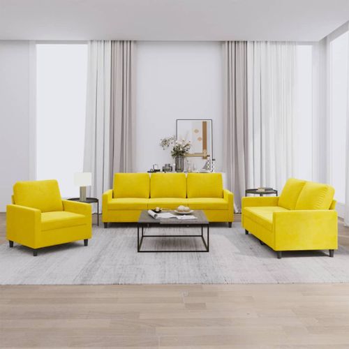 Vidaxl Ensemble De Canaps 3 Pcs Avec Coussins Jaune Velours