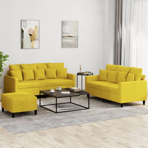 Vidaxl Ensemble De Canaps 3 Pcs Avec Coussins Jaune Velours
