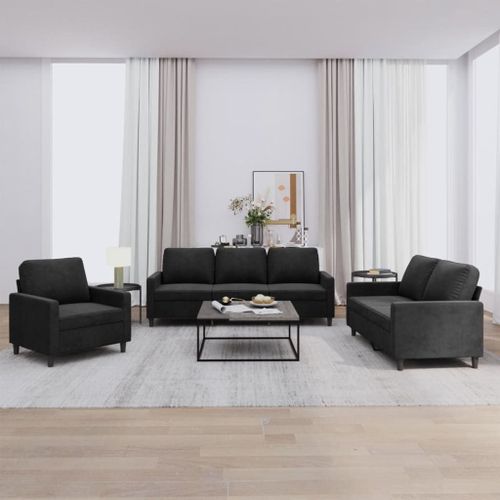 Vidaxl Ensemble De Canaps 3 Pcs Avec Coussins Noir Velours