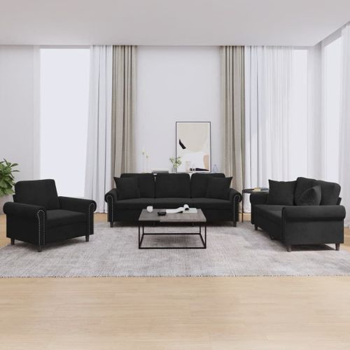 Vidaxl Ensemble De Canaps 3 Pcs Avec Coussins Noir Velours