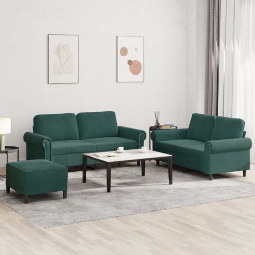 Vidaxl Ensemble De Canaps 3 Pcs Avec Coussins Vert Fonc Velours