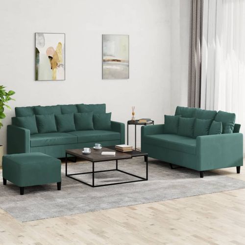Vidaxl Ensemble De Canaps 3 Pcs Avec Coussins Vert Fonc Velours