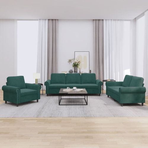 Vidaxl Ensemble De Canaps 3 Pcs Avec Coussins Vert Fonc Velours