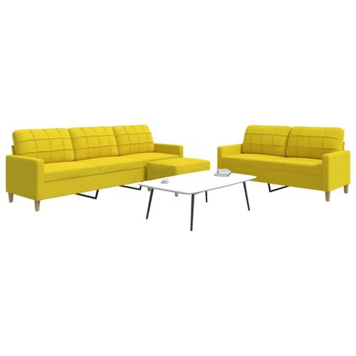 Vidaxl Ensemble De Canaps 3 Pcs Avec Repose-Pied Jaune Clair Tissu