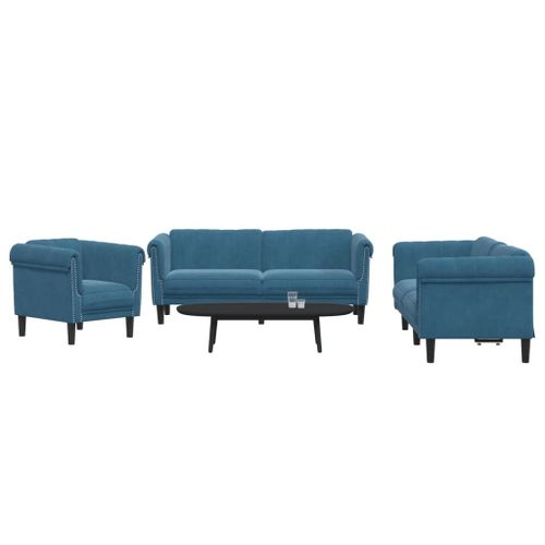 Vidaxl Ensemble De Canaps 3 Pcs Bleu Velours