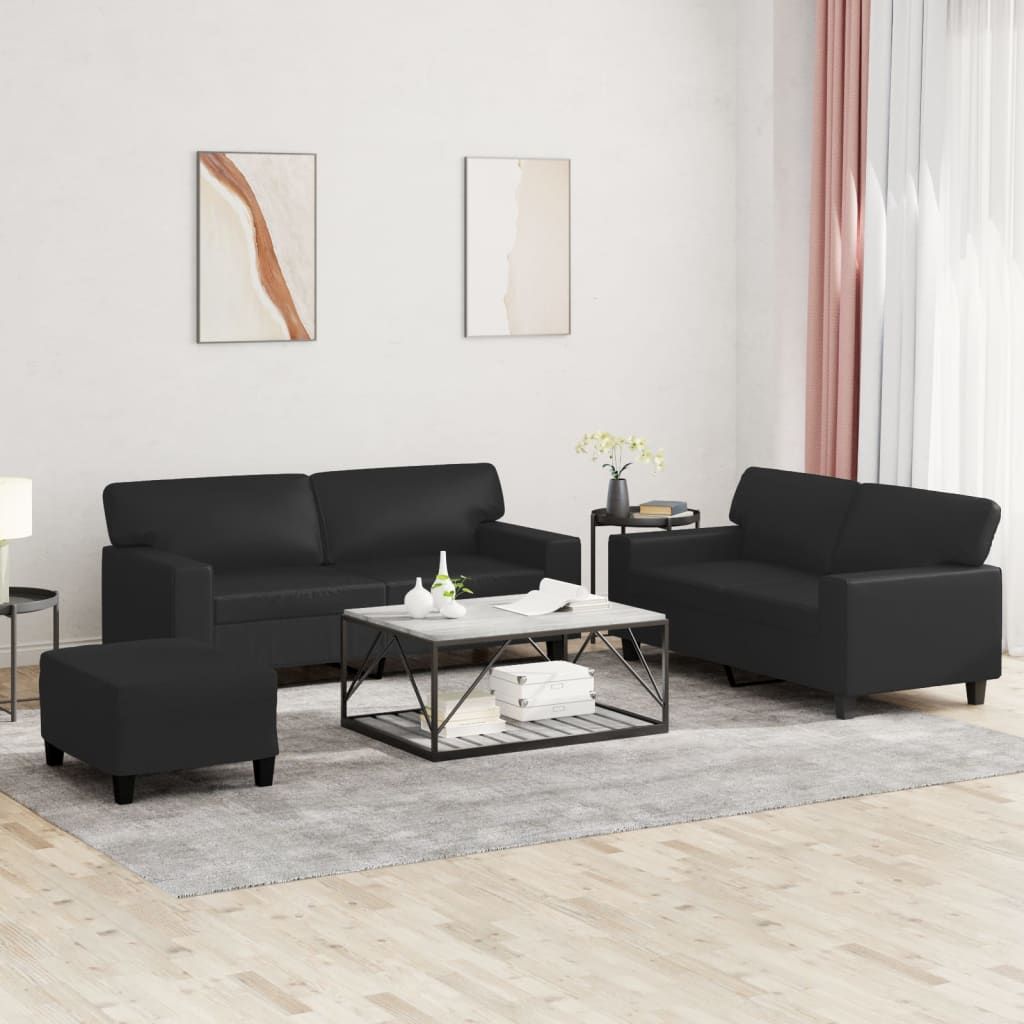 Vidaxl Ensemble De Canaps 3 Pcs Noir Similicuir