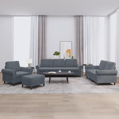 Vidaxl Ensemble De Canaps 4 Pcs Avec Coussins Gris Fonc Velours