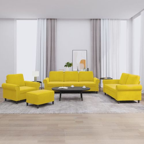 Vidaxl Ensemble De Canaps 4 Pcs Avec Coussins Jaune Velours