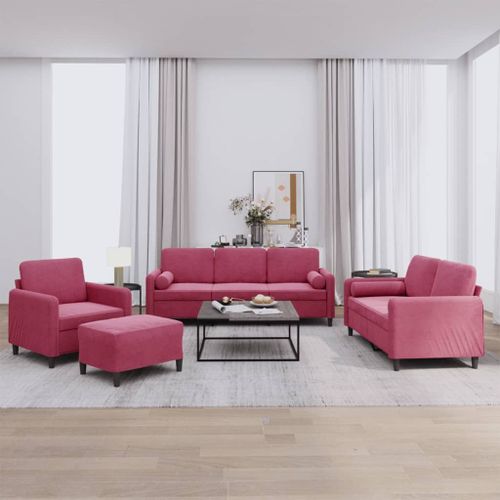 Vidaxl Ensemble De Canaps 4 Pcs Avec Coussins Rouge Bordeaux Velours