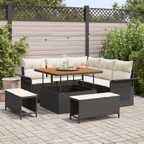 Vidaxl Ensemble De Canaps De Jardin 8 Pices Avec Coussins Noir Poly Rattan Acacia, Vidaxl Canap De Jardin 2 Places Avec Coussins Noir Poly Rattan, Vidaxl Ensemble De Salle  Manger De Jardin 3 Pices Avec Coussins Noir Poly Rattan Acacia