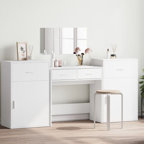 Vidaxl Ensemble De Coiffeuse 4 Pcs Blanc Bois D'ingnierie