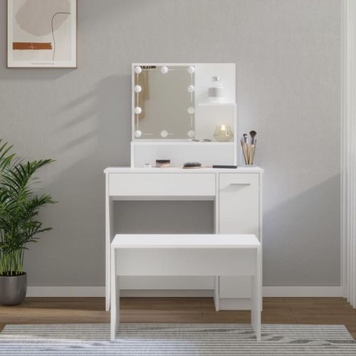 Vidaxl Ensemble De Coiffeuse Avec Led Blanc Bois D'ingnierie