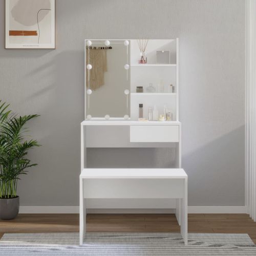 Vidaxl Ensemble De Coiffeuse Avec Led Blanc Bois D'ingnierie