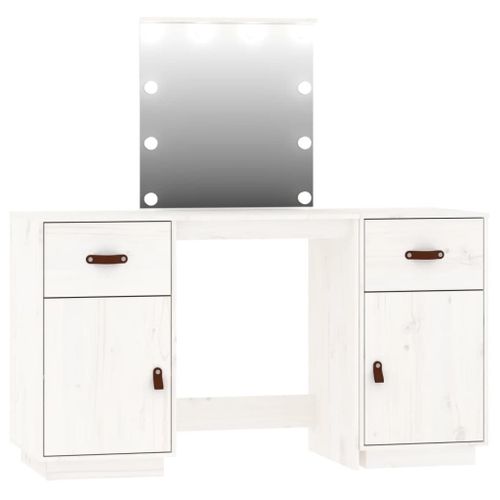 Vidaxl Ensemble De Coiffeuse Avec Led Blanc Bois De Pin Solide
