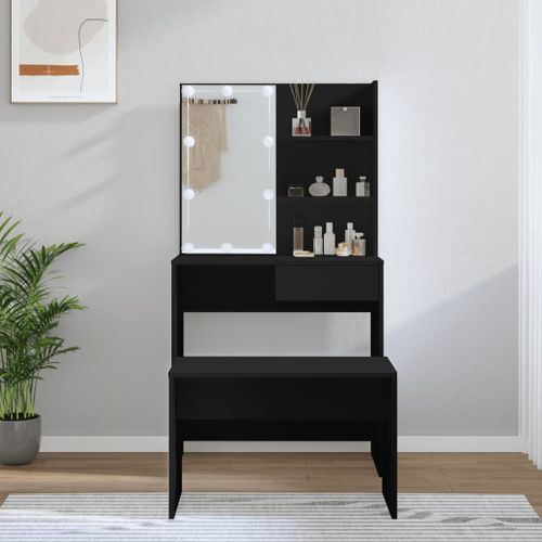 Vidaxl Ensemble De Coiffeuse Avec Led Noir Bois D'ingnierie
