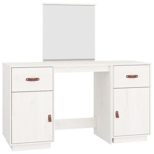 Vidaxl Ensemble De Coiffeuse Avec Miroir Blanc Bois De Pin Solide