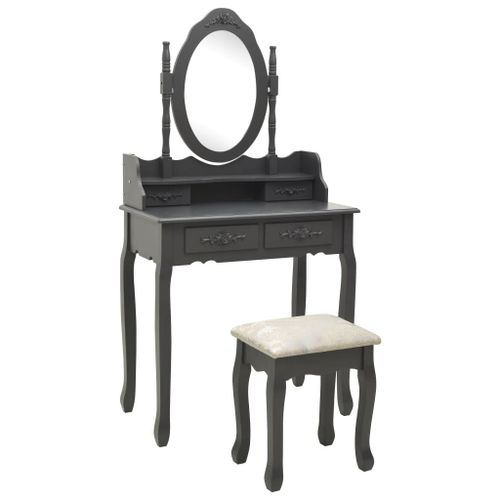 Vidaxl Ensemble De Coiffeuse Avec Tabouret Gris 75x69x140 Cm Paulownia