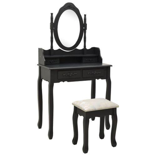 Vidaxl Ensemble De Coiffeuse Avec Tabouret Noir 75x69x140 Cm Paulownia