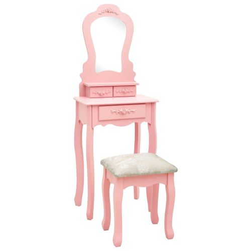 Vidaxl Ensemble De Coiffeuse Avec Tabouret Rose 50x59x136 Cm Paulownia