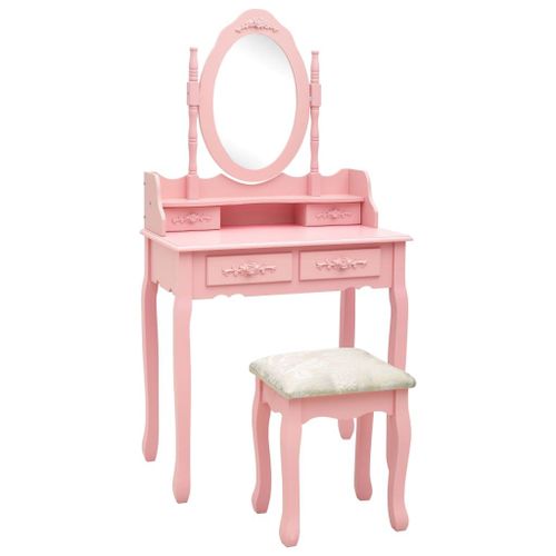 Vidaxl Ensemble De Coiffeuse Avec Tabouret Rose 75x69x140 Cm Paulownia