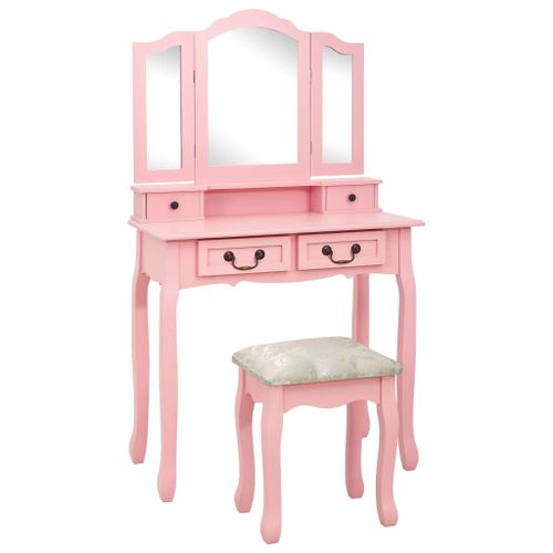 Vidaxl Ensemble De Coiffeuse Avec Tabouret Rose 80x69x141 Cm Paulownia