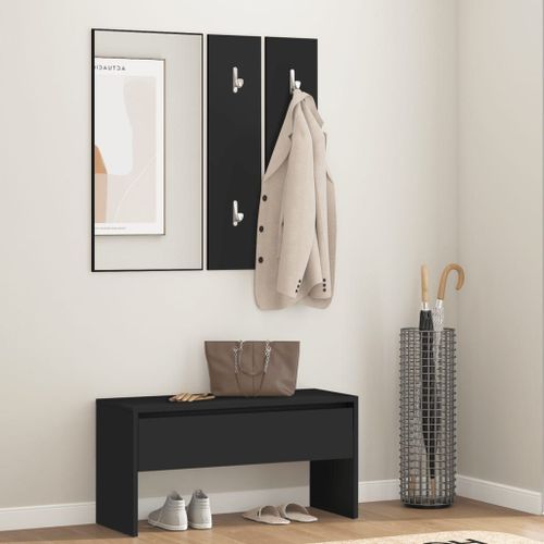 Vidaxl Ensemble De Meubles De Couloir Noir Bois D'ingnierie