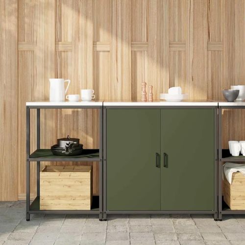 Vidaxl Ensemble De Rangement Cuisine 2 Pcs Vert Olive 150 X 50 X 92 Cm