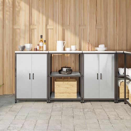 Vidaxl Ensemble De Rangement Cuisine 3 Pcs Argent 180 X 50 X 92 Cm