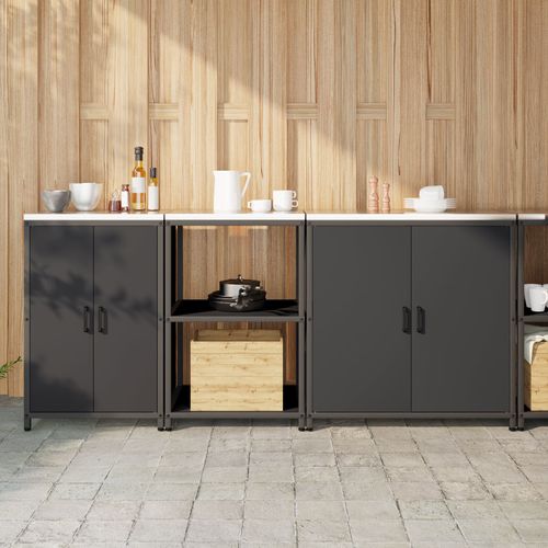 Vidaxl Ensemble De Rangement De Cuisine 3 Pcs Noir 210 X 50 X 92 Cm
