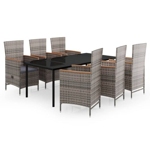 Vidaxl Ensemble De Salle  Manger De Jardin Avec Coussins 7 Pcs Gris
