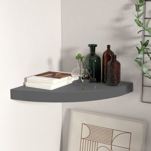 Vidaxl tagre D'angle Flottante Gris Brillant 35x35x3,8 Cm Mdf