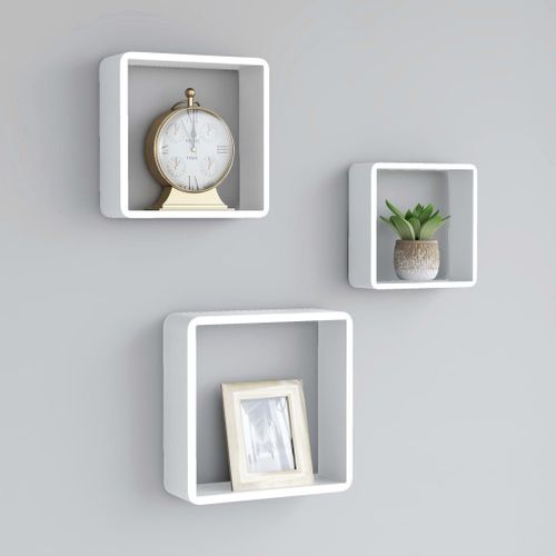 Vidaxl tagres Murales Sous Forme De Cube 3 Pcs Blanc Mdf
