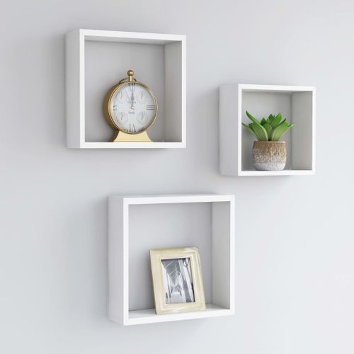 Vidaxl tagres Murales Sous Forme De Cube 3 Pcs Blanc Mdf