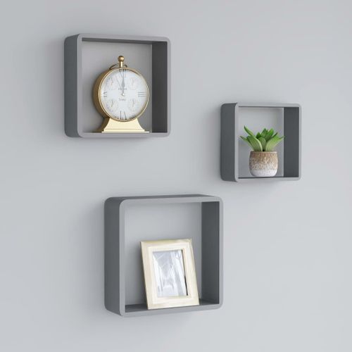 Vidaxl tagres Murales Sous Forme De Cube 3 Pcs Gris Mdf