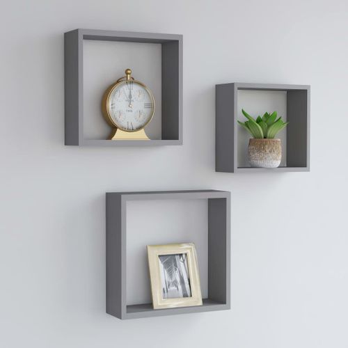 Vidaxl tagres Murales Sous Forme De Cube 3 Pcs Gris Mdf