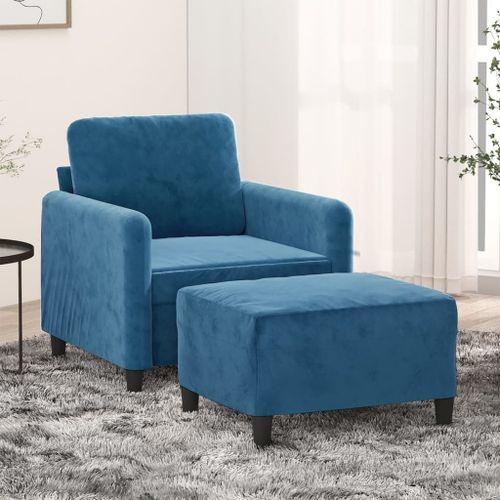 Vidaxl Fauteuil Avec Repose-Pied Bleu 60 Cm Velours