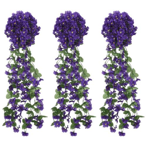 Vidaxl Guirlandes De Fleurs Artificielles 3 Pcs Violet Fonc 85 Cm