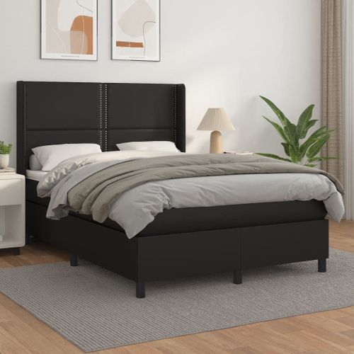 Vidaxl Lit  Sommier Tapissier Avec Matelas Noir 140x190 Cm Similicuir