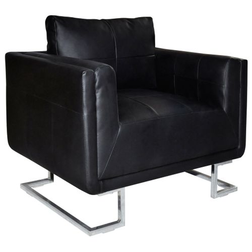 Fauteuil Cube Avec Pieds Chroms Noir Similicuir